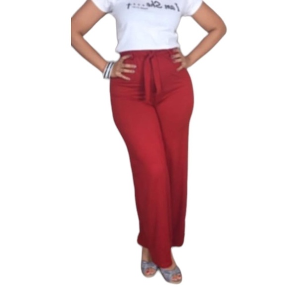 Burnt orange pants. Wide leg. Tie belt. Small. - Picture 1 of 3
